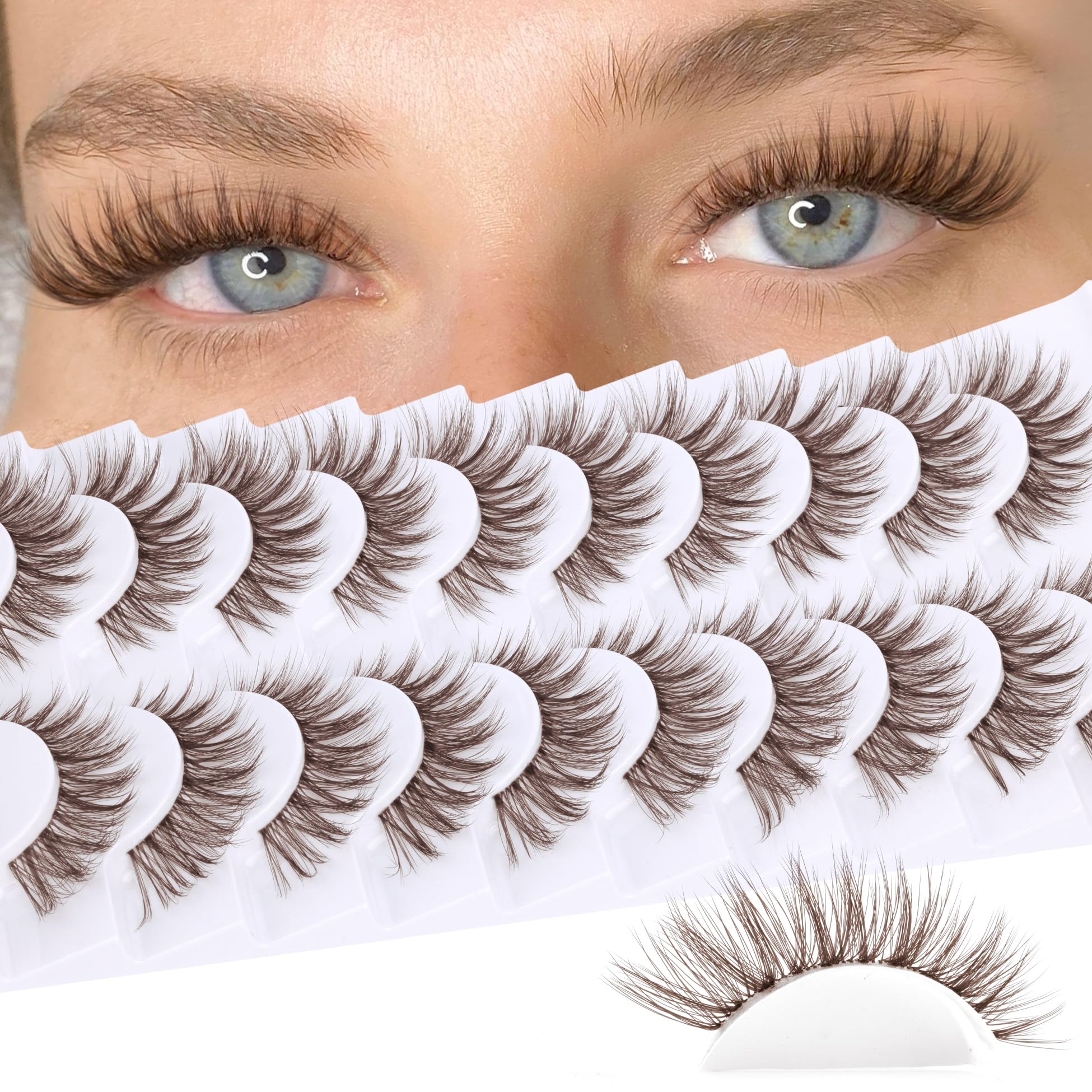YDAGKH wispy-cat-eye lashes create subtle lift for daily glamour.