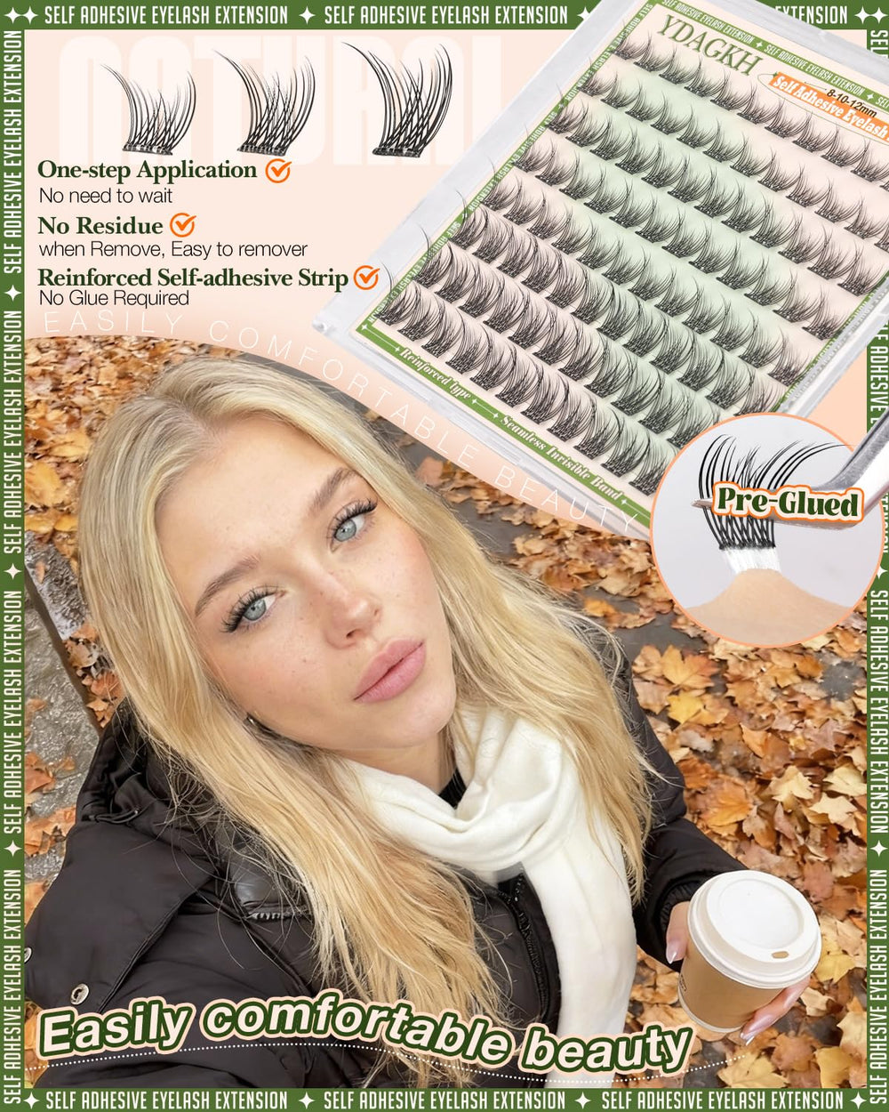 YDAGKH self-adhesive lash clusters 10mm mid-eye for balanced volume