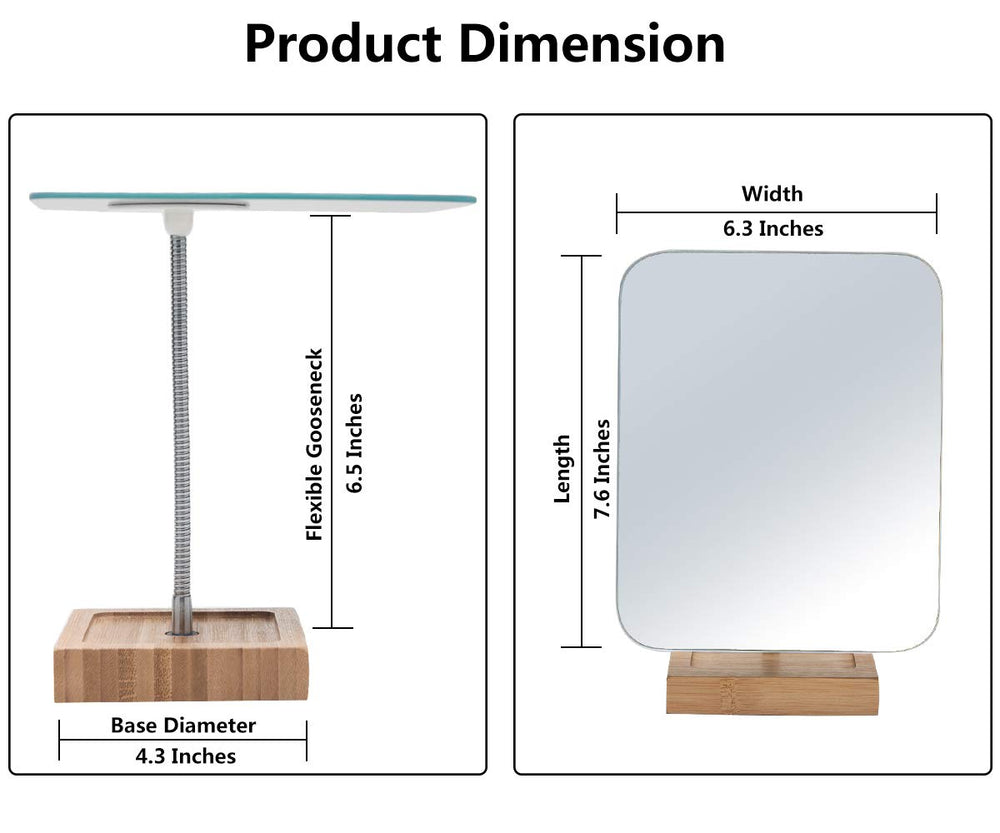YEAKE 8-inch large frameless bamboo mirror offers a wide view for precise makeup application.