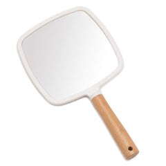 YEAKE hand held mirror with wooden handle close-up showing natural wood texture for elegant grip