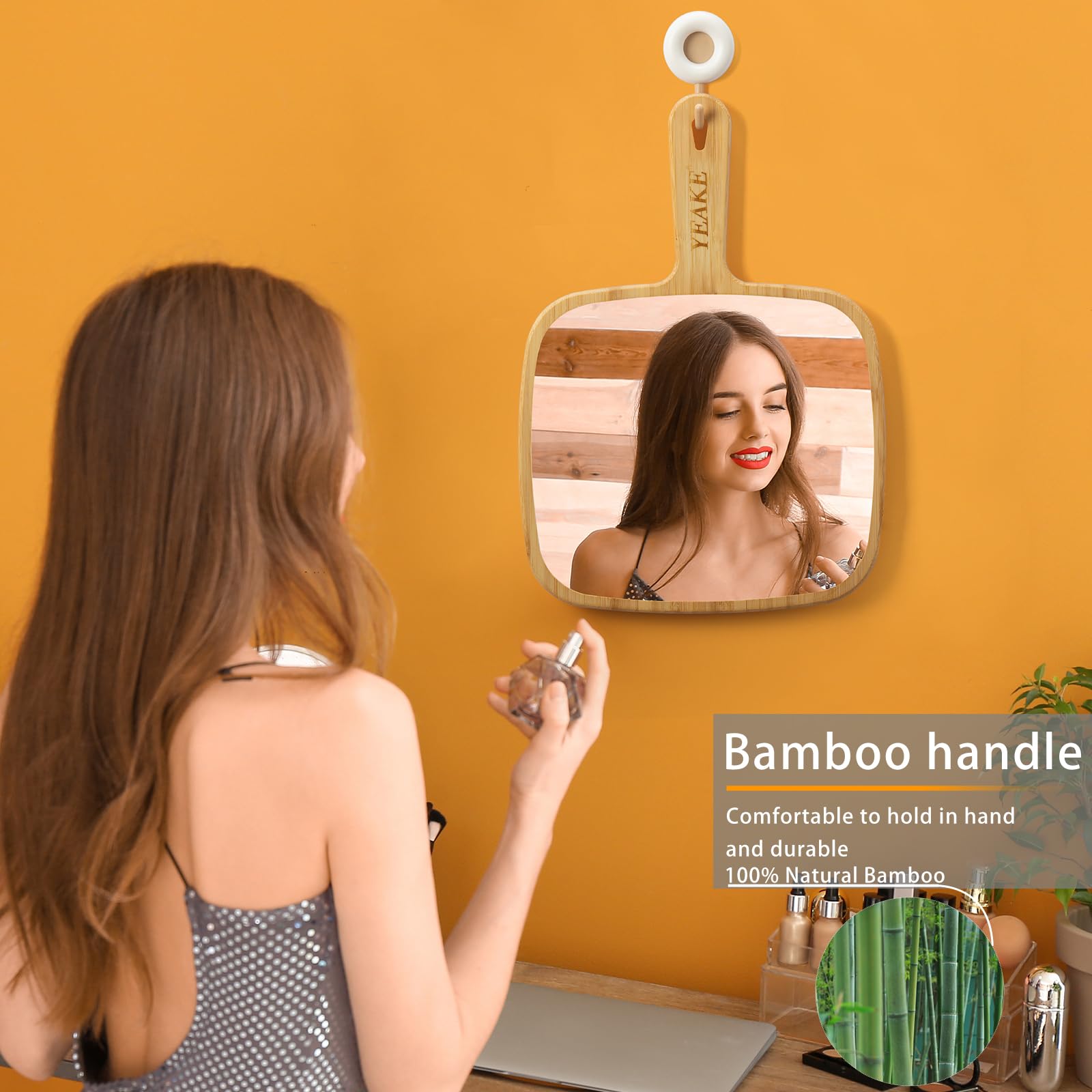 YEAKE hand mirror shows a large viewing area for full-head checks.