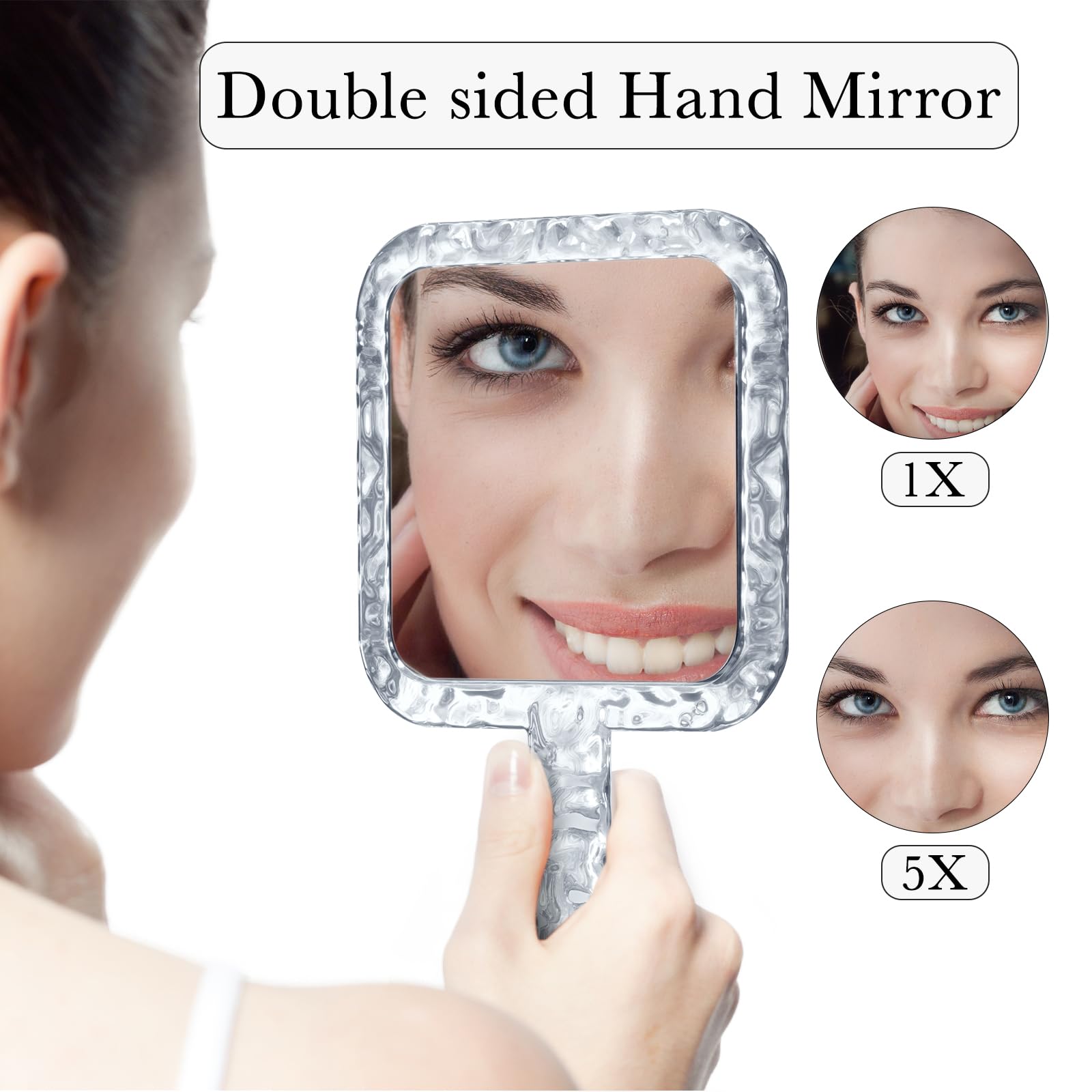 YEAKE mirror showing handle hole for hanging or handheld grooming