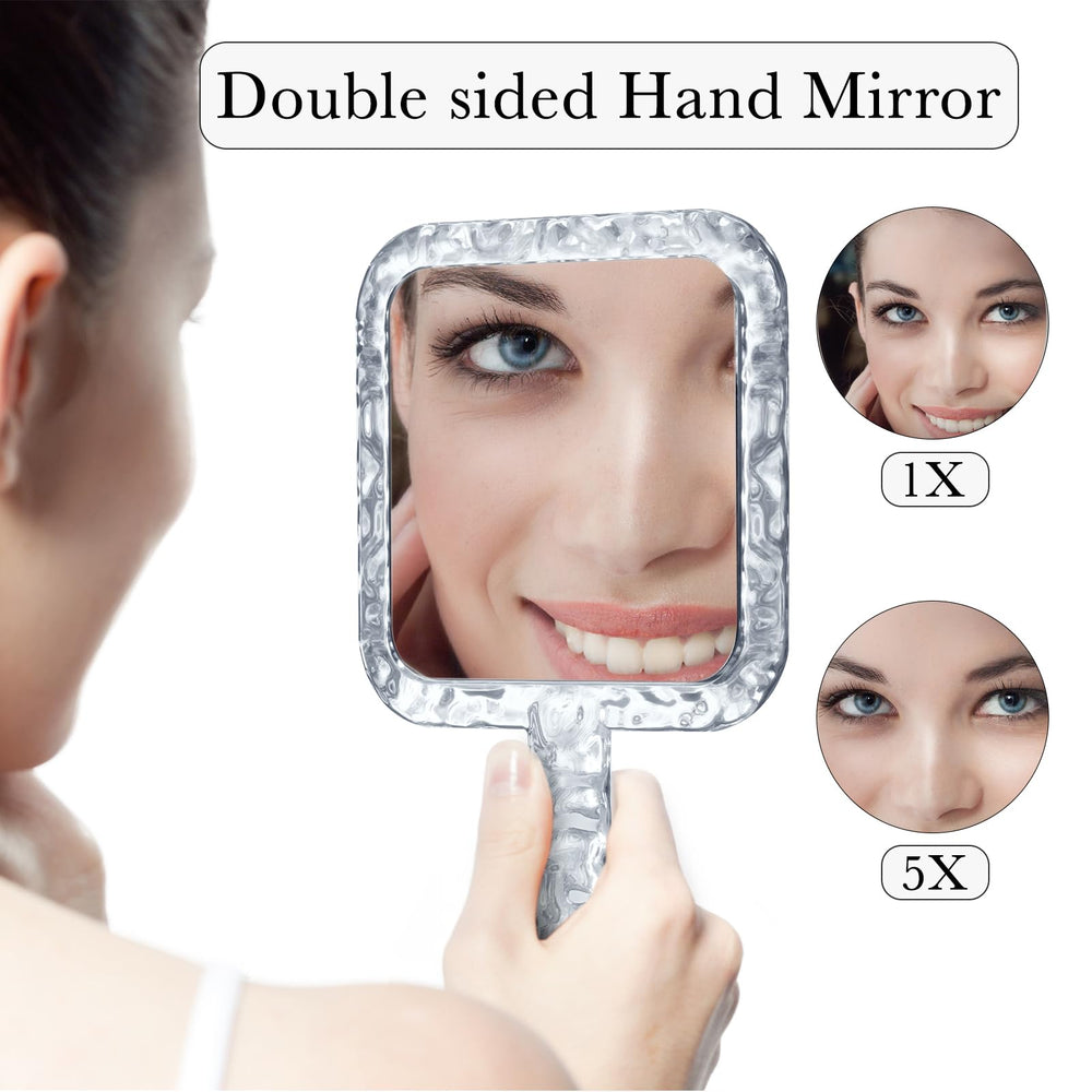 YEAKE mirror showing handle hole for hanging or handheld grooming