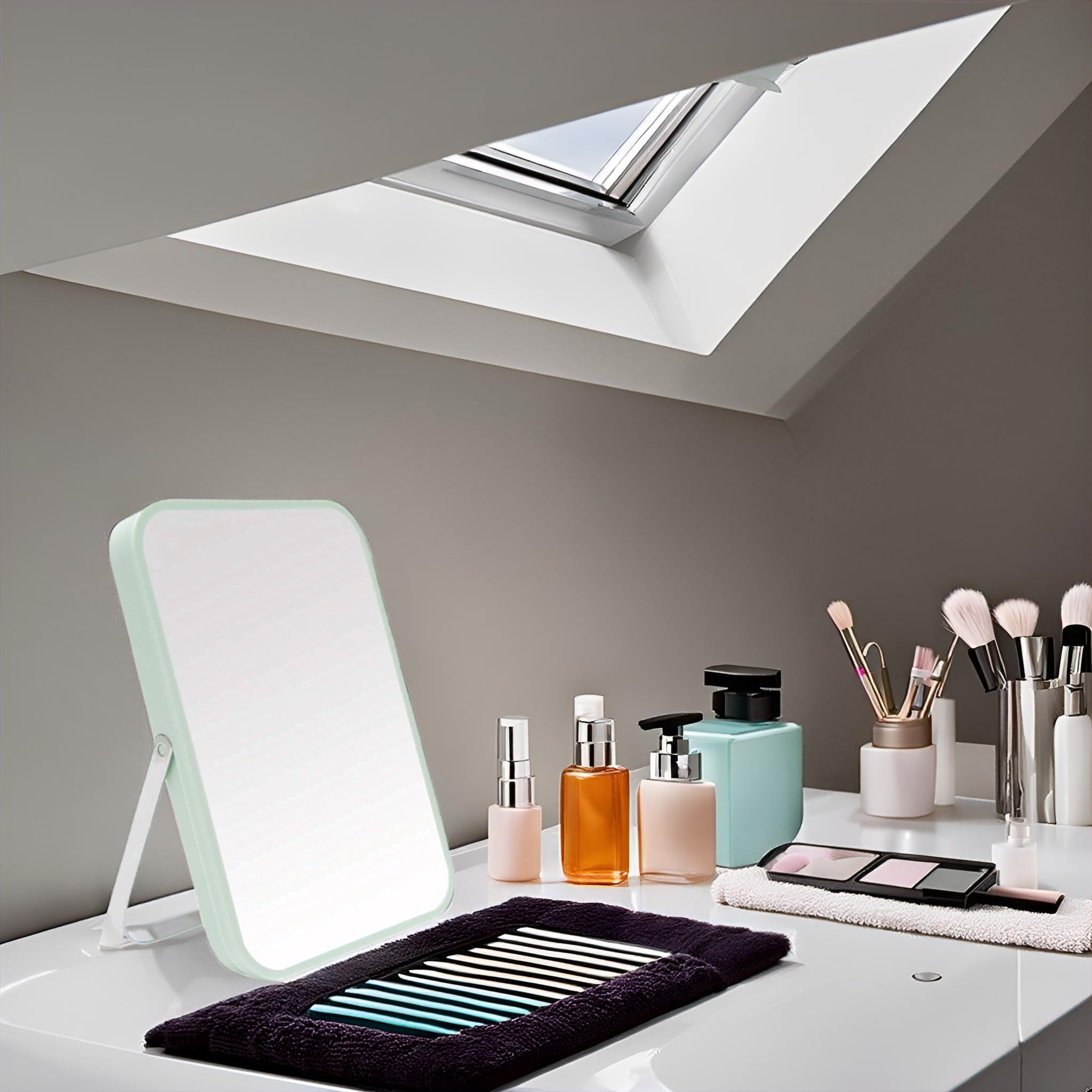 Yeake portable travel mirror with stainless steel bracket for on-the-go touch-ups