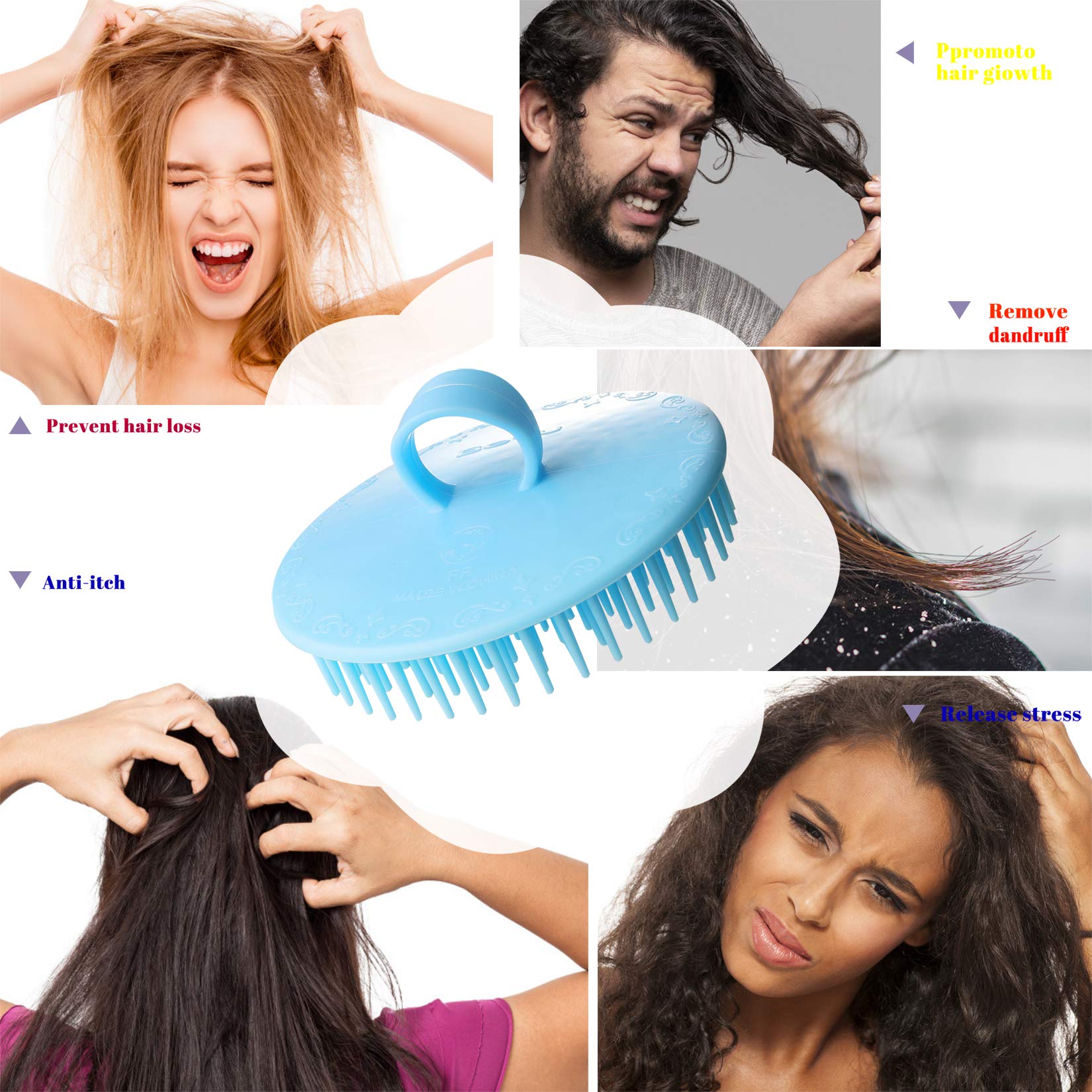 YEALIFE ergonomic scalp massager with grass-shaped handle for easy grip.