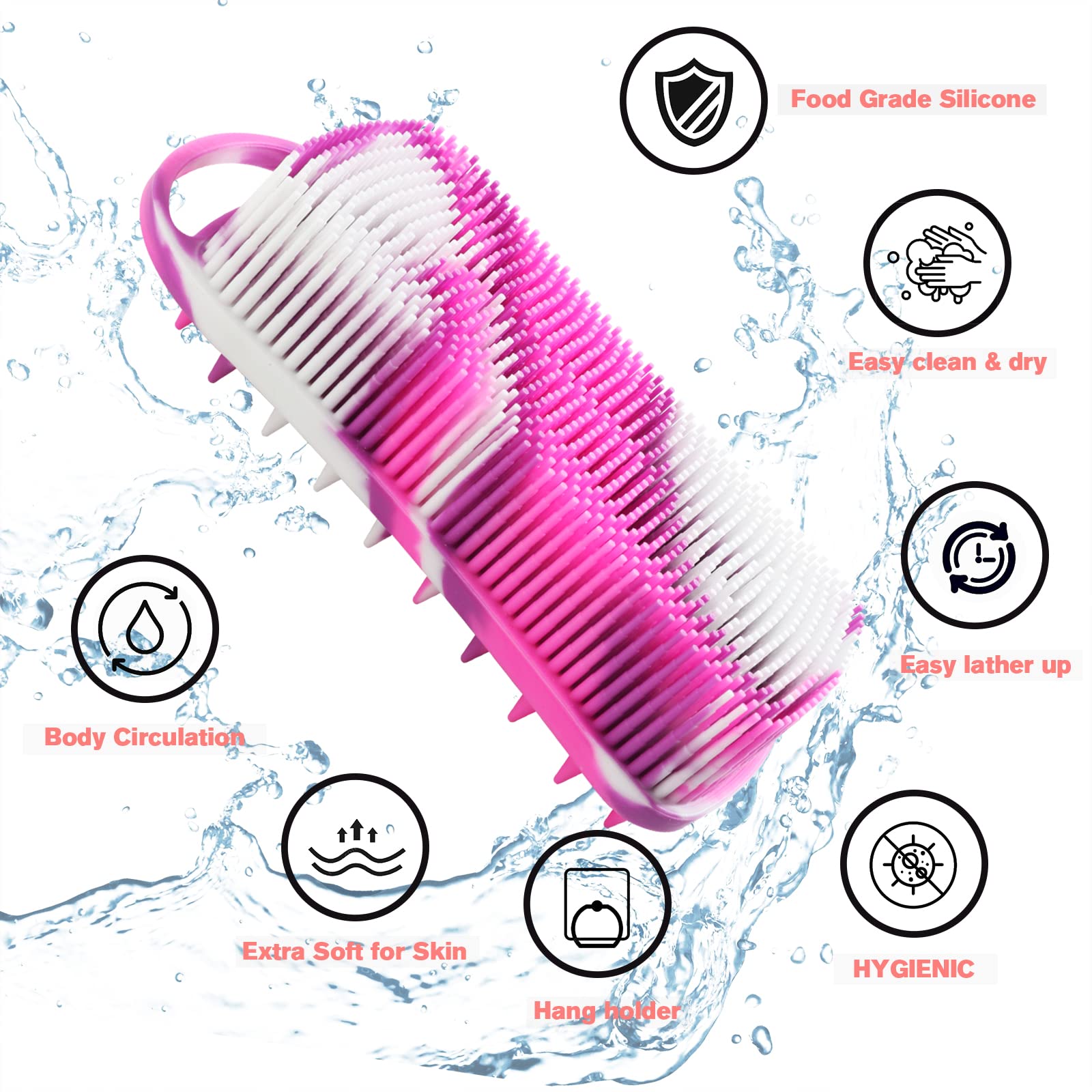 YEALIFE back of scrubber with tapered bristles for scalp massage.