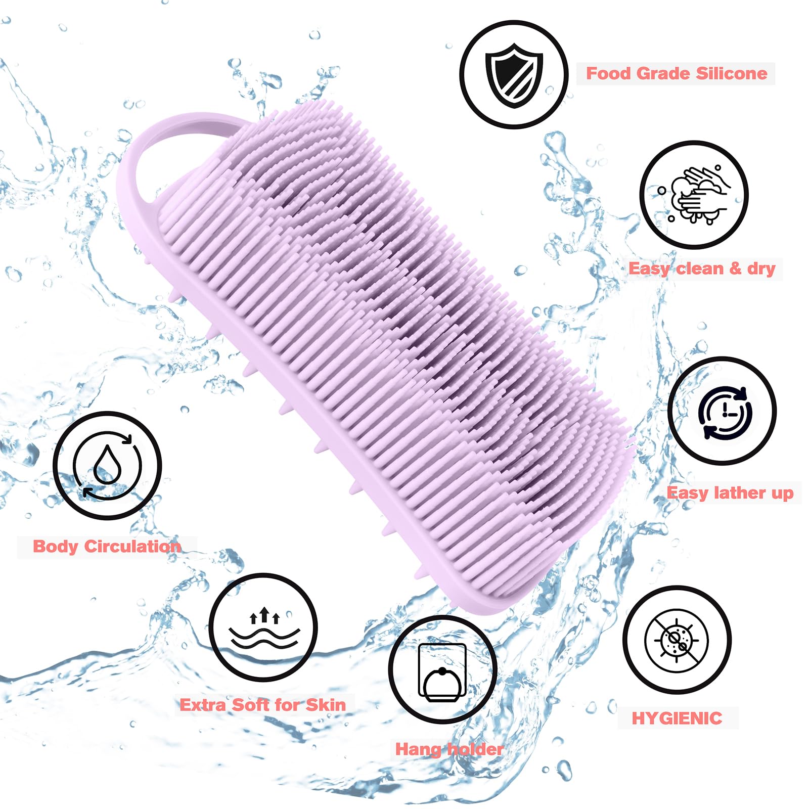 YEALIFE silicone body scrubber with ergonomic handle for comfortable cleansing during showers