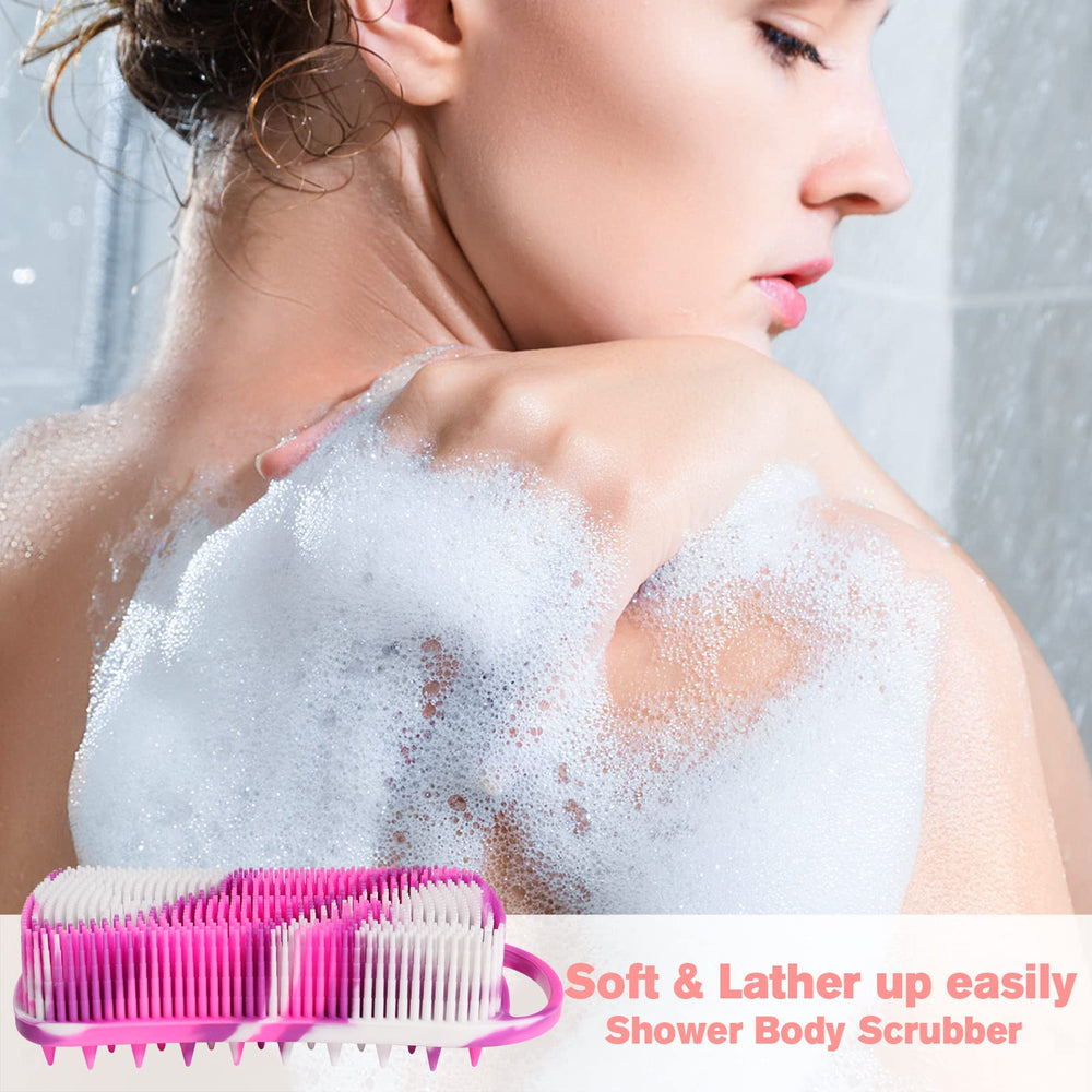 YEALIFE silicone body scrubber used in shower on arm for cleansing.
