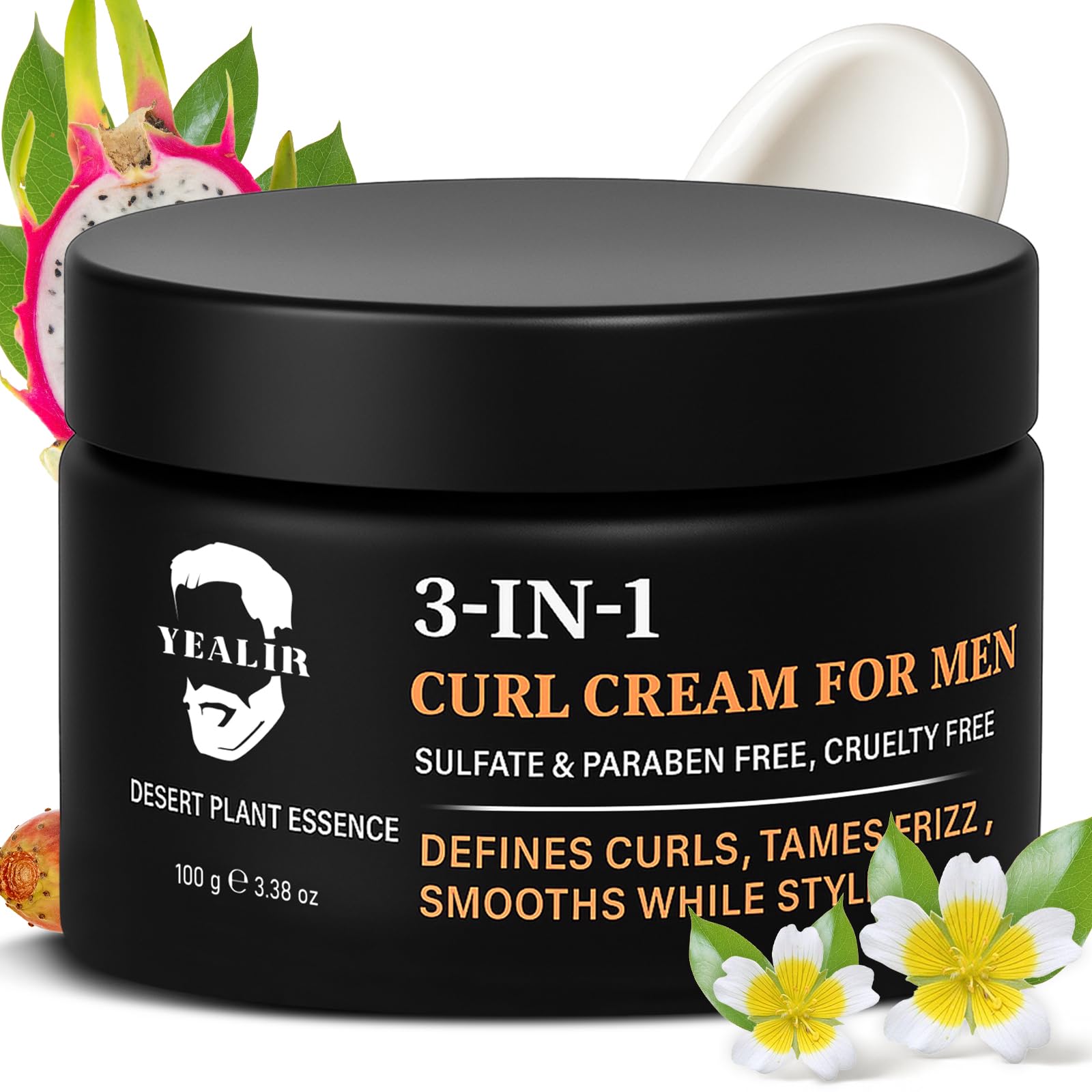 YEALIR crema 3 en 1 para rizos, envase compacto, definición suave.