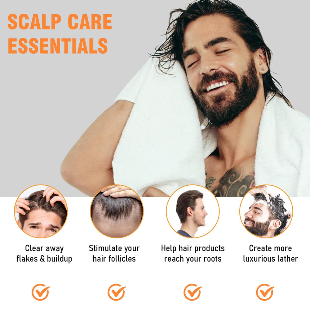 YEALIR scalp massager with ergonomic handle in shower for comfortable scalp reach.
