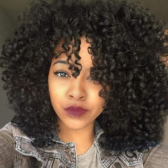 YEAME Curly Wig 15in natural black with bangs for daily styling