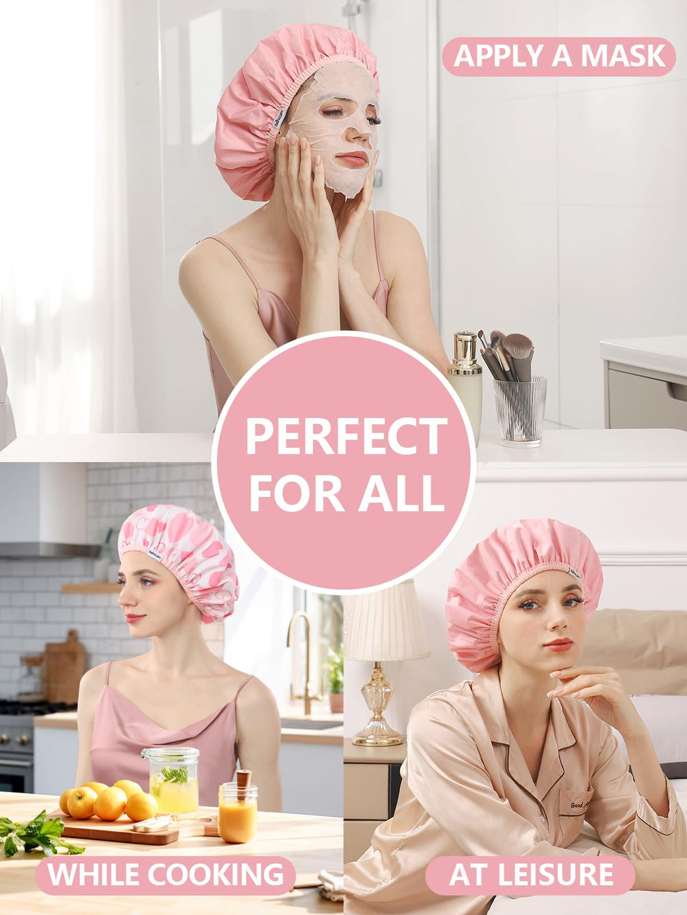 Gorro Years Calm para cocina y spa, rosa, protección del cabello.
