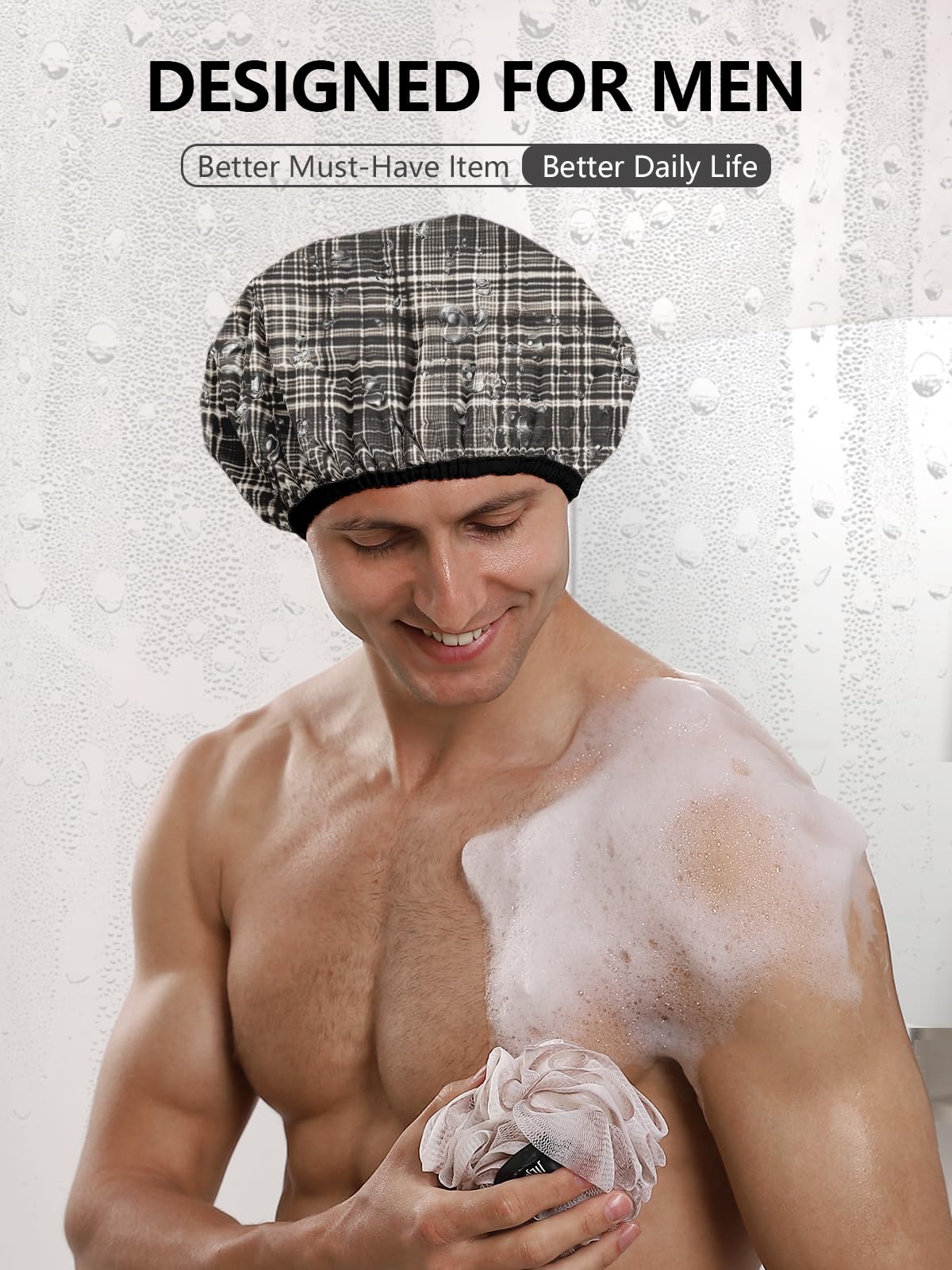Years Calm Men Shower Cap elastic band shows adjustable fit