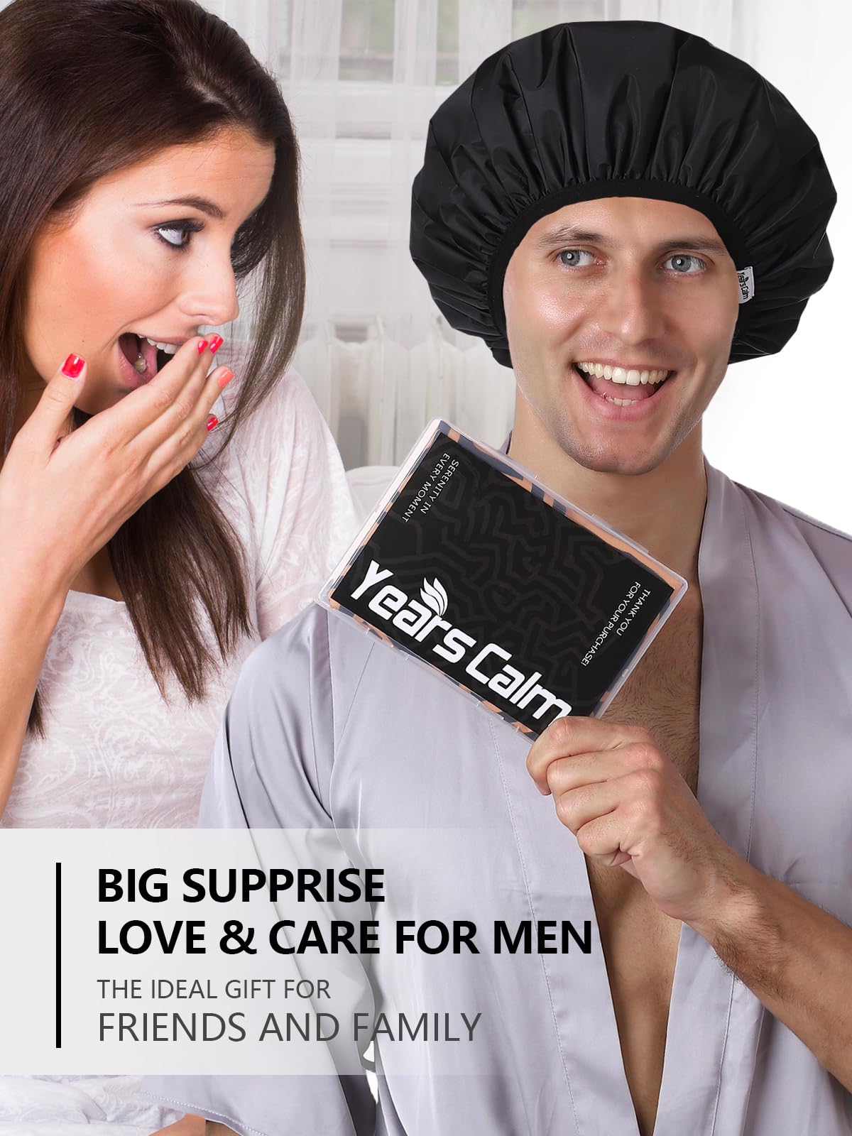Years Calm Men Shower Cap gift packaging is ready for gifting