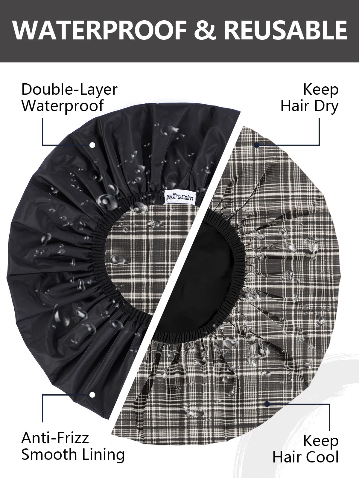 Years Calm Men Shower Cap solid-side for a classic look and secure fit