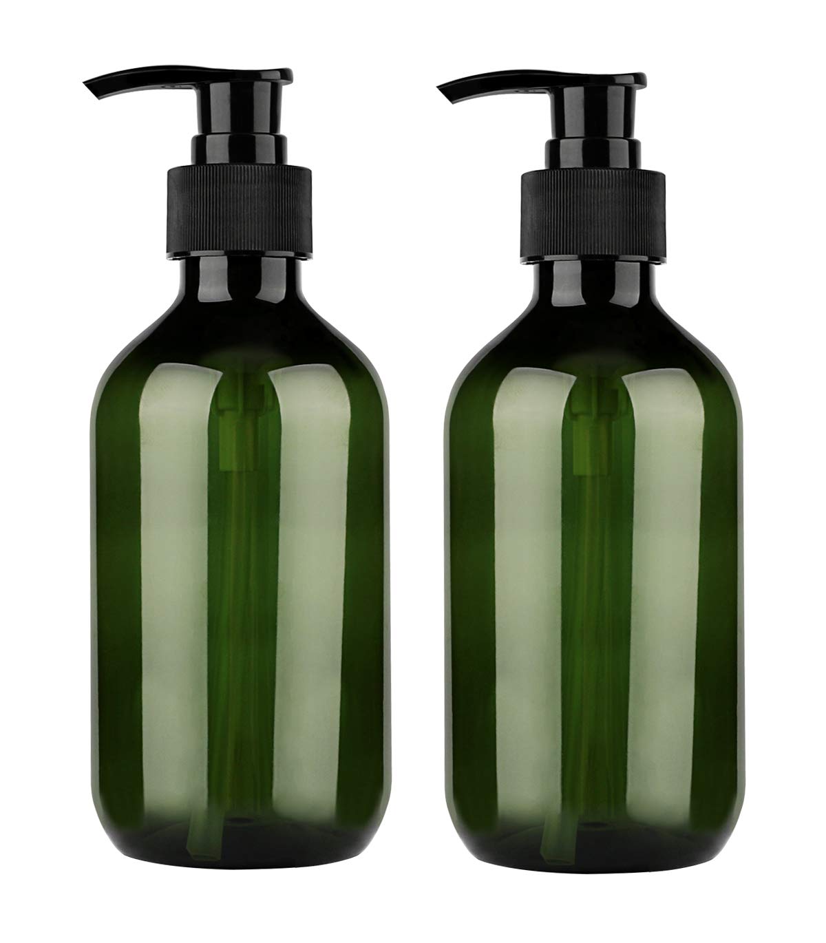 Yebeauty pump bottle 10oz with green finish for easy refills.