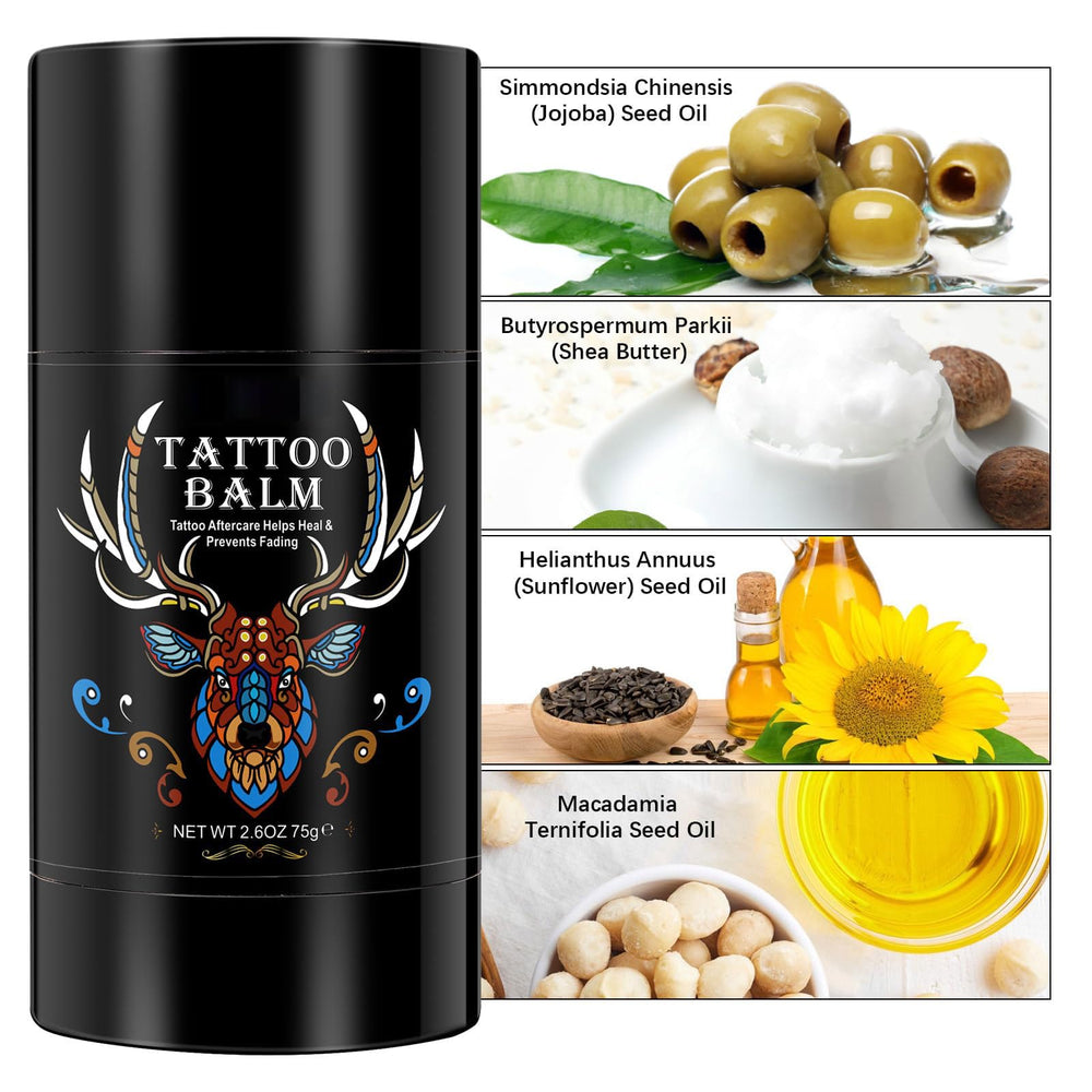 Yecuce balm enriching older tattoos, helping colors pop and skin stay soft.