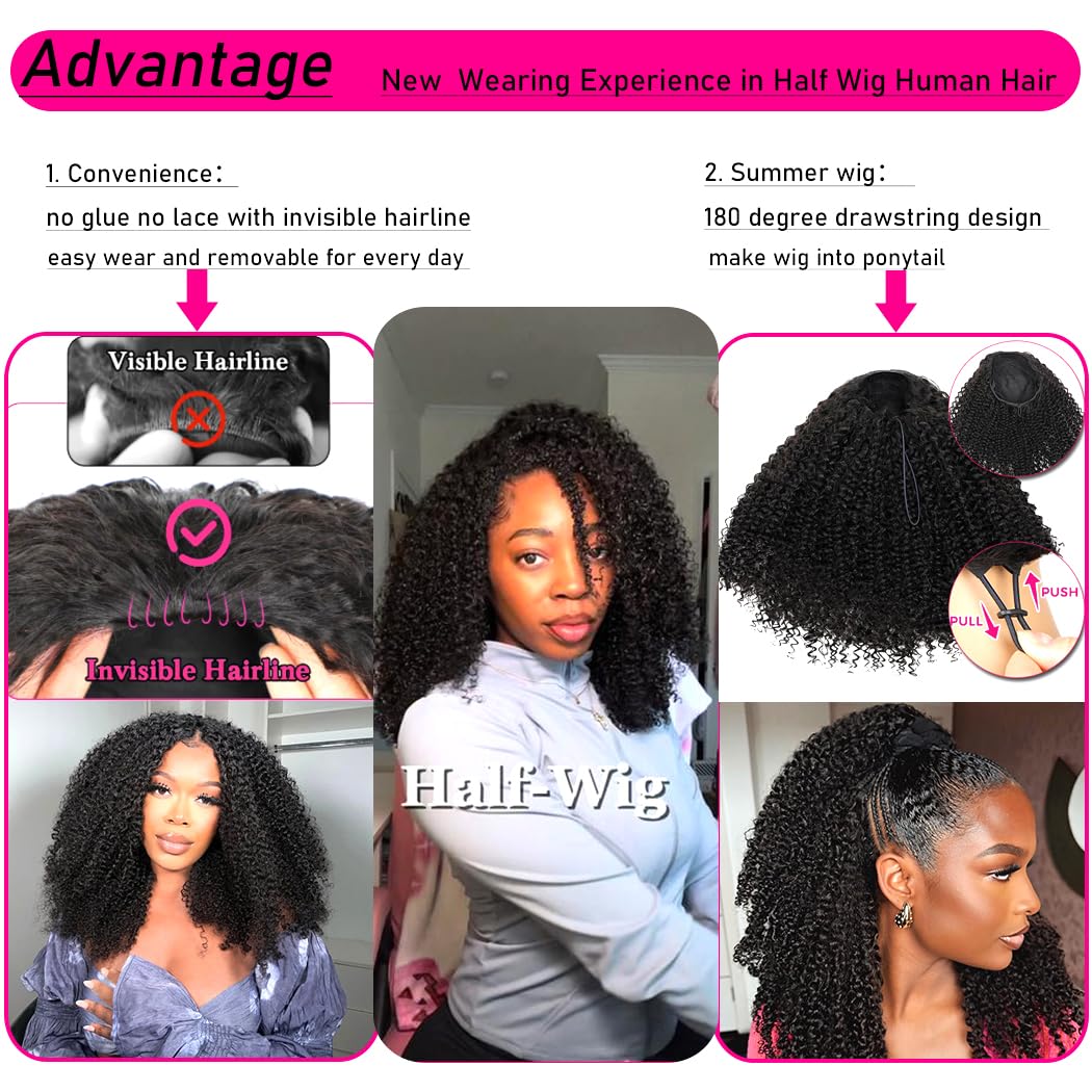 Yeelice Hair Kinky Curly Half Wig drawstring cap showing adjustable fit.