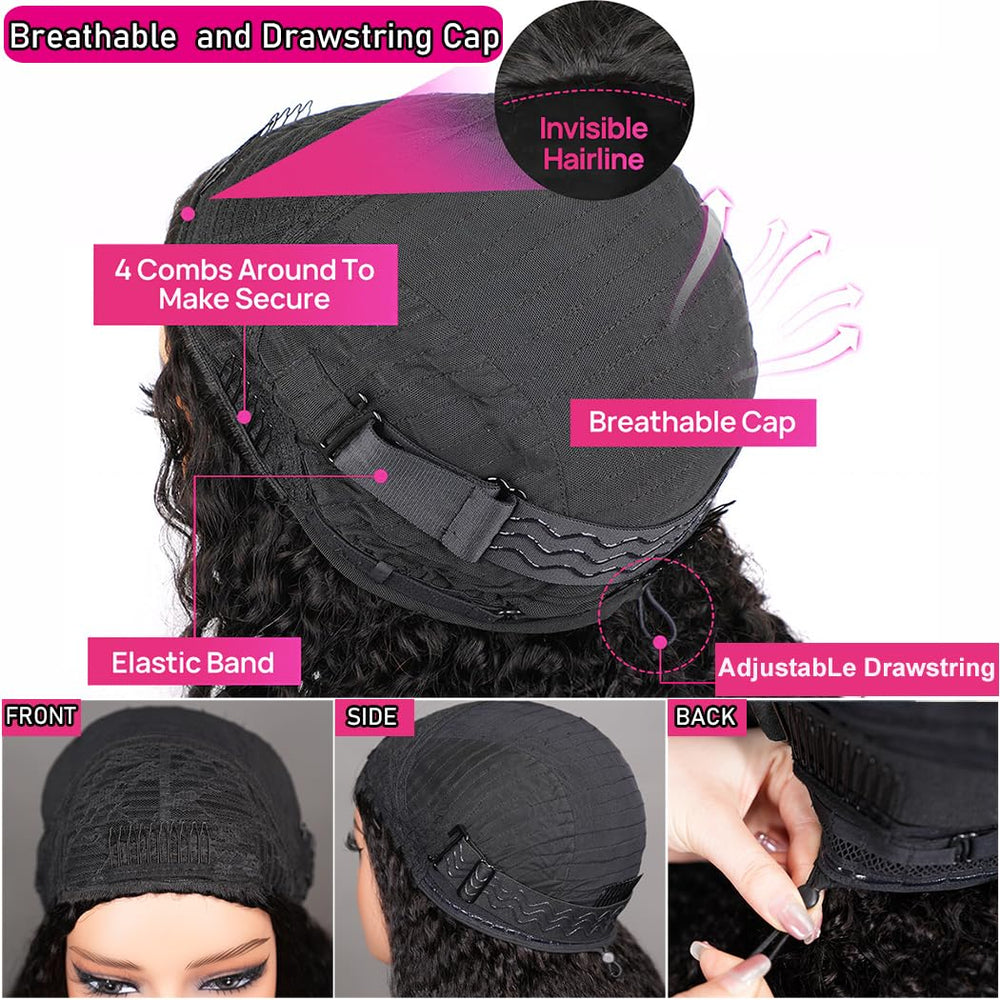 Yeelice Hair Kinky Curly Half Wig with four combs for secure wear.