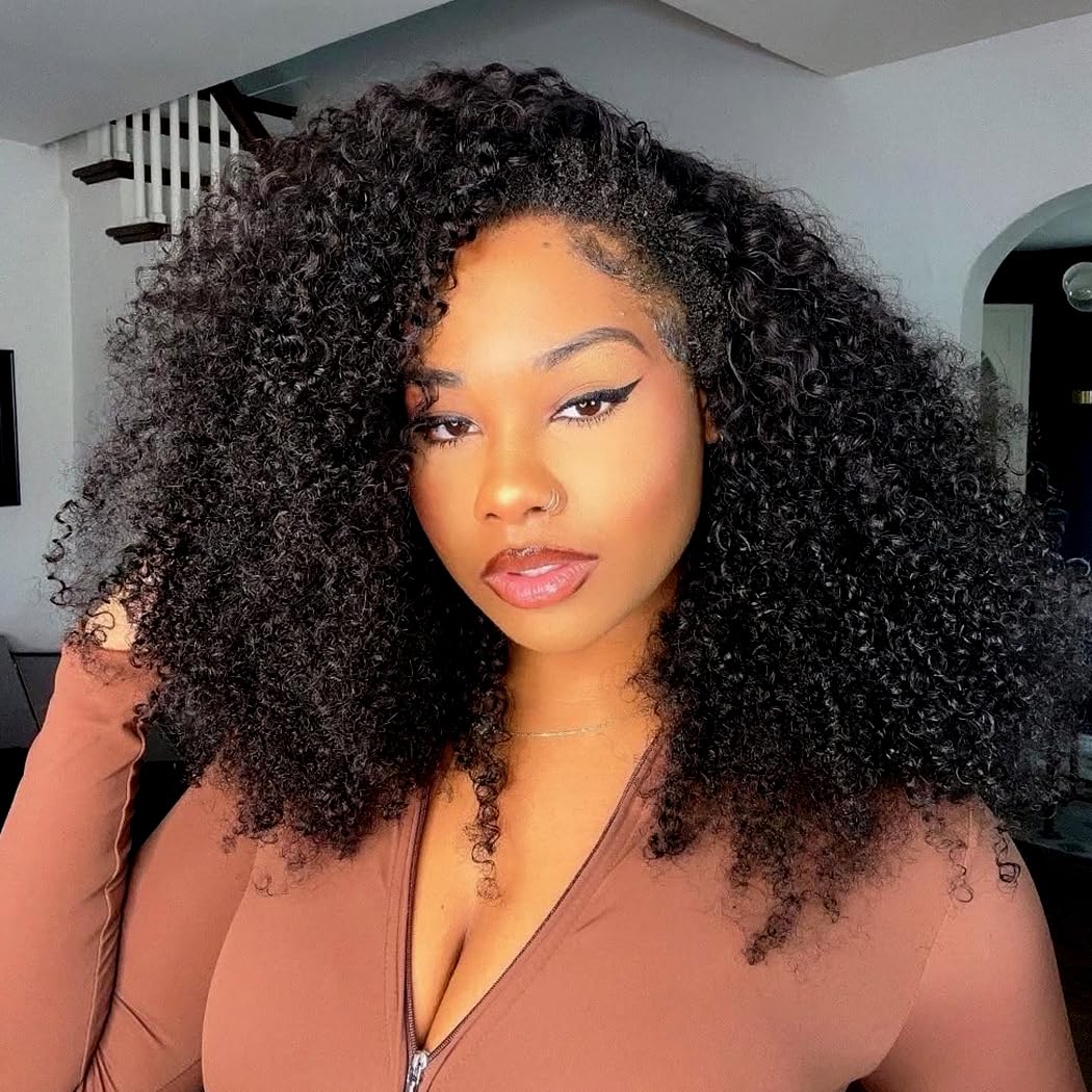 Yeelice Hair Kinky Curly Half Wig front view for a seamless, natural look.