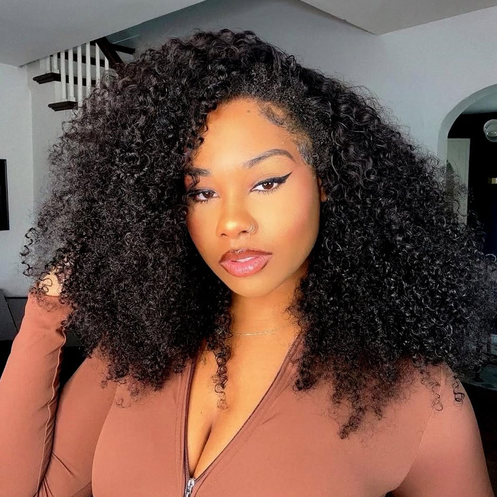 Yeelice Hair Kinky Curly Half Wig front view for a seamless, natural look.