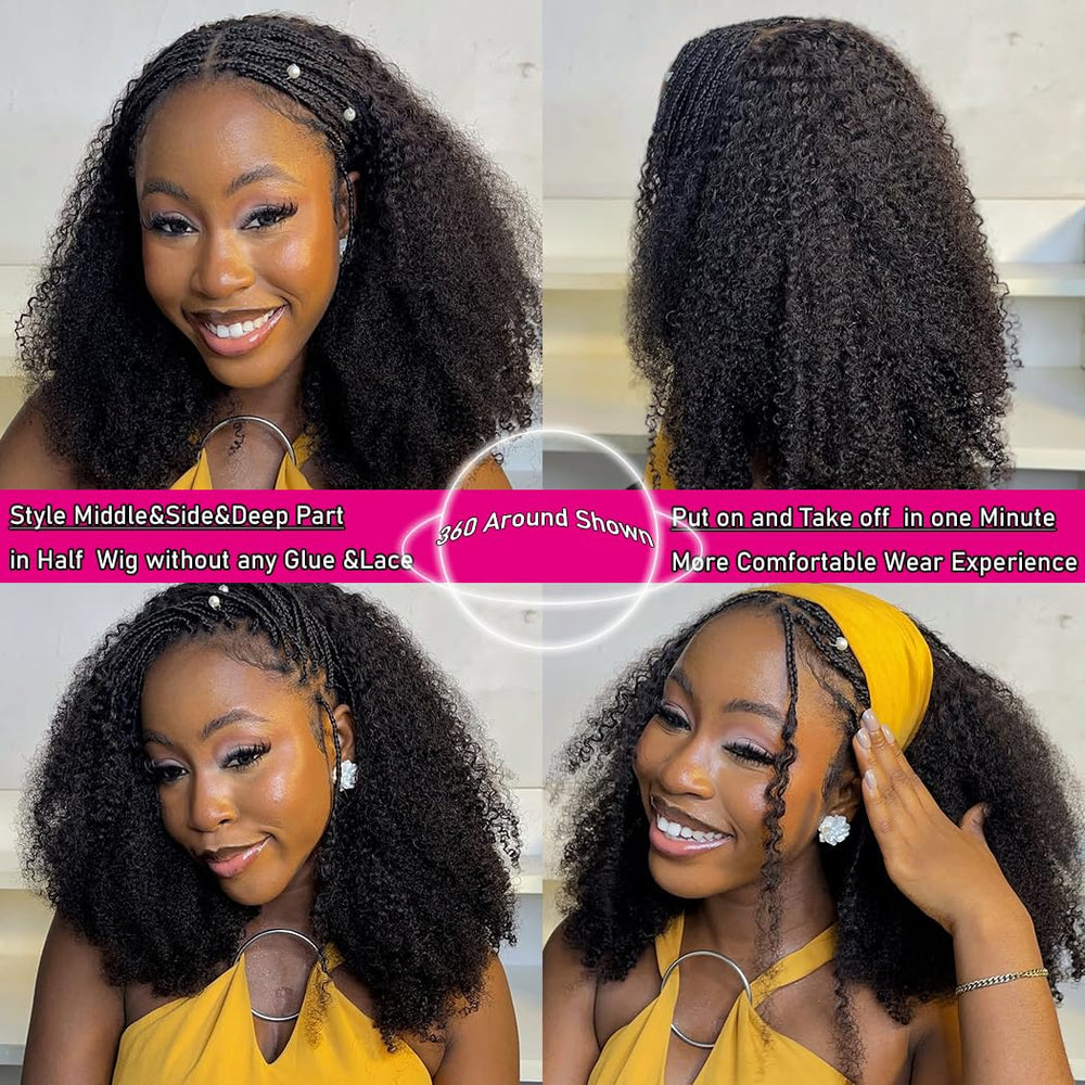 Yeelice Hair Kinky Curly Half Wig glueless ease of wear with cap.