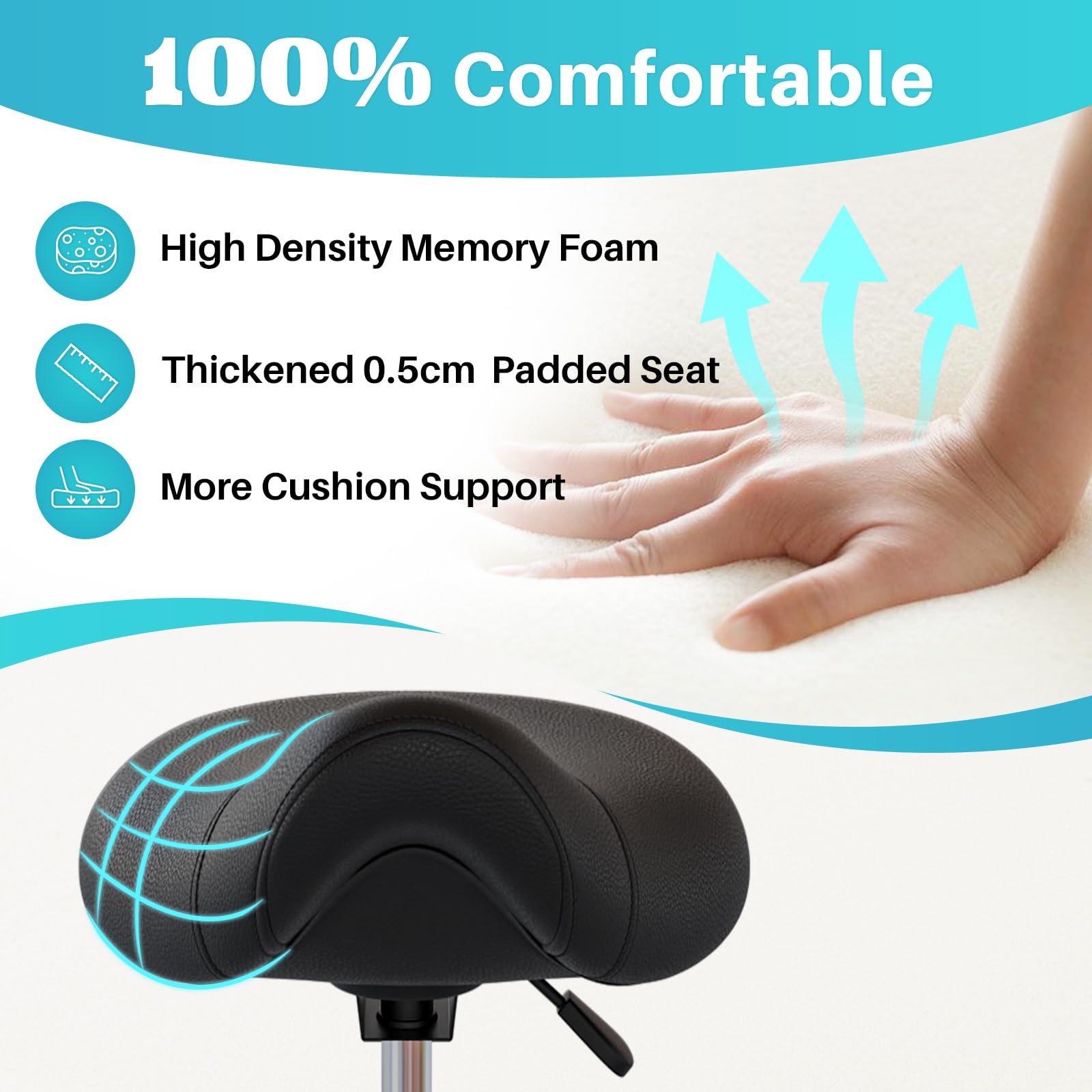 YEEZEE circular footrest promotes leg support while seated in busy studios.