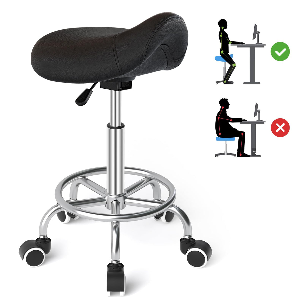 YEEZEE saddle stool with padded wide seat for long-session comfort and support.