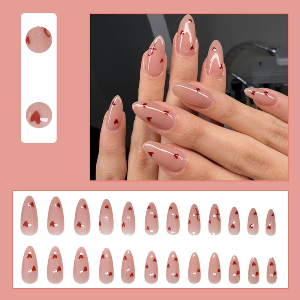 Uñas almendra rojas con brillo YEFIUO para estilo de fiesta