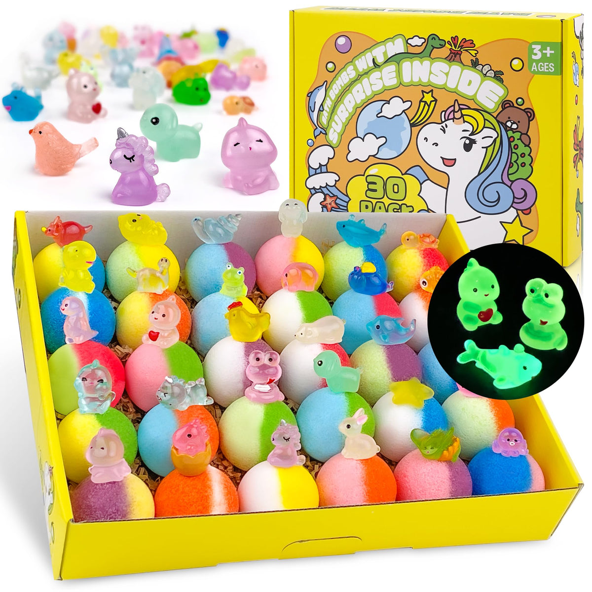 Yekery bath bombs with glow-in-the-dark toy inside create a surprising bath experience