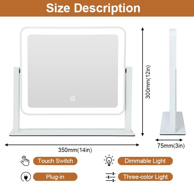 YEKKOPT LED vanity mirror with 360° rotation for easy angle adjustments.