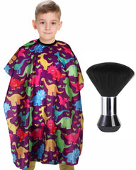 YELEGAI Kids Barber Cape front view with cartoon dinosaur design and full coverage for mess-free cuts
