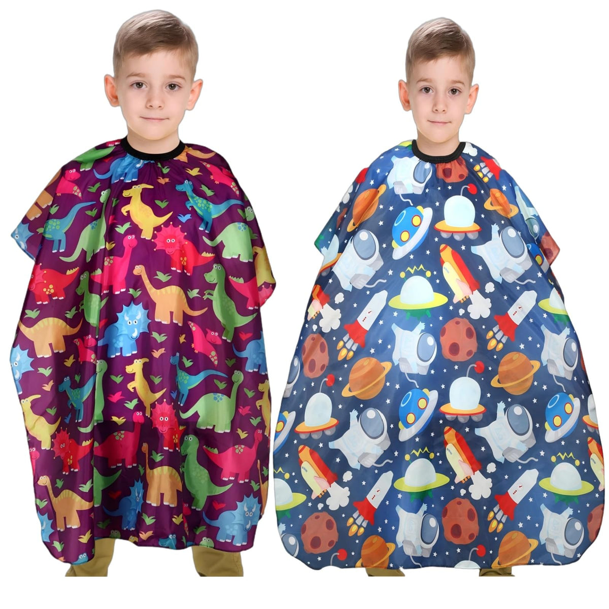 YELEGAI Kids Hair Cutting Cape dinosaur front view for mess-free trims