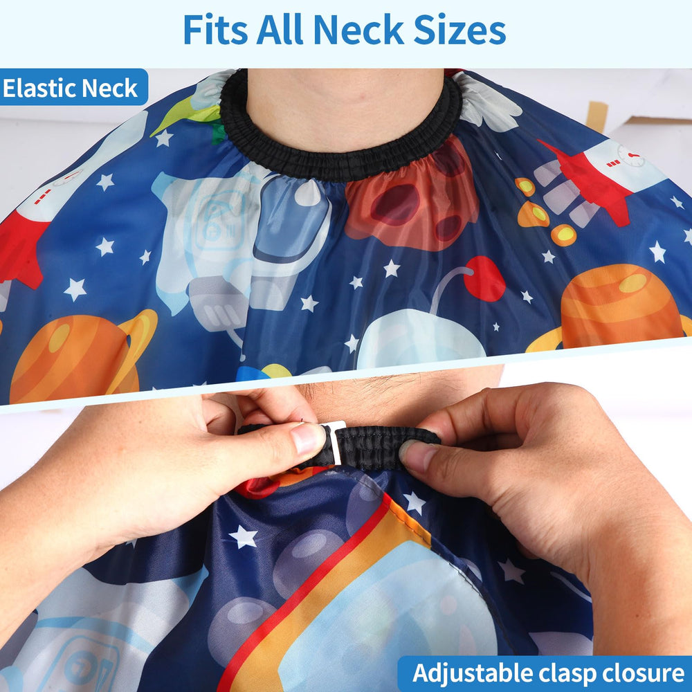 YELEGAI Kids Hair Cutting Cape space front view, playful design