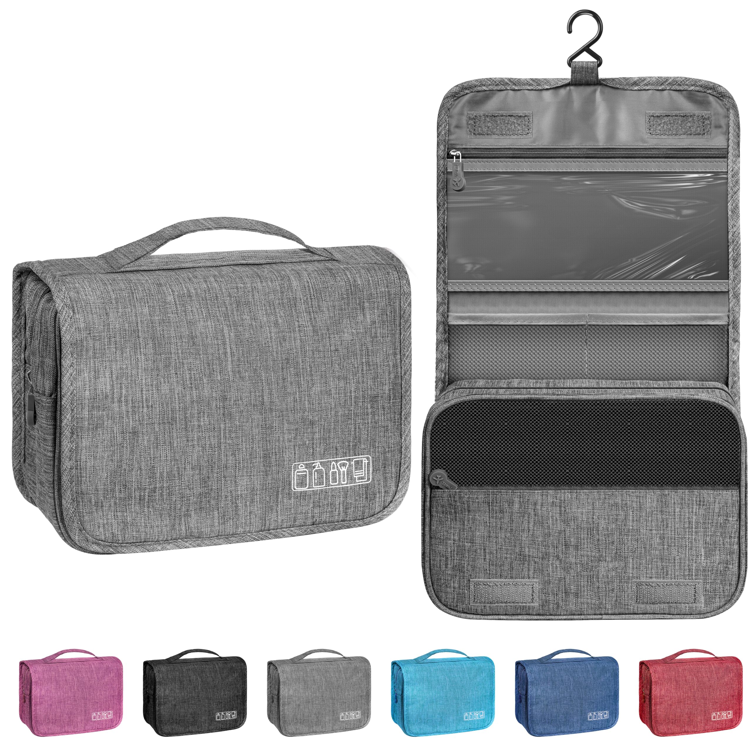 YEMEDA Toiletry Bag with hanging hook in gray keeps essentials reachable on the go.