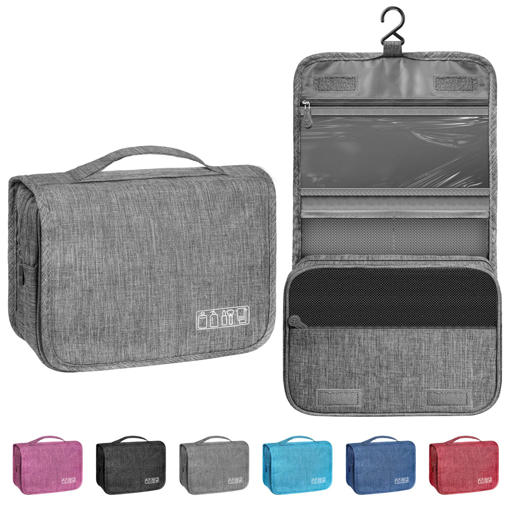 YEMEDA Toiletry Bag with hanging hook in gray keeps essentials reachable on the go.