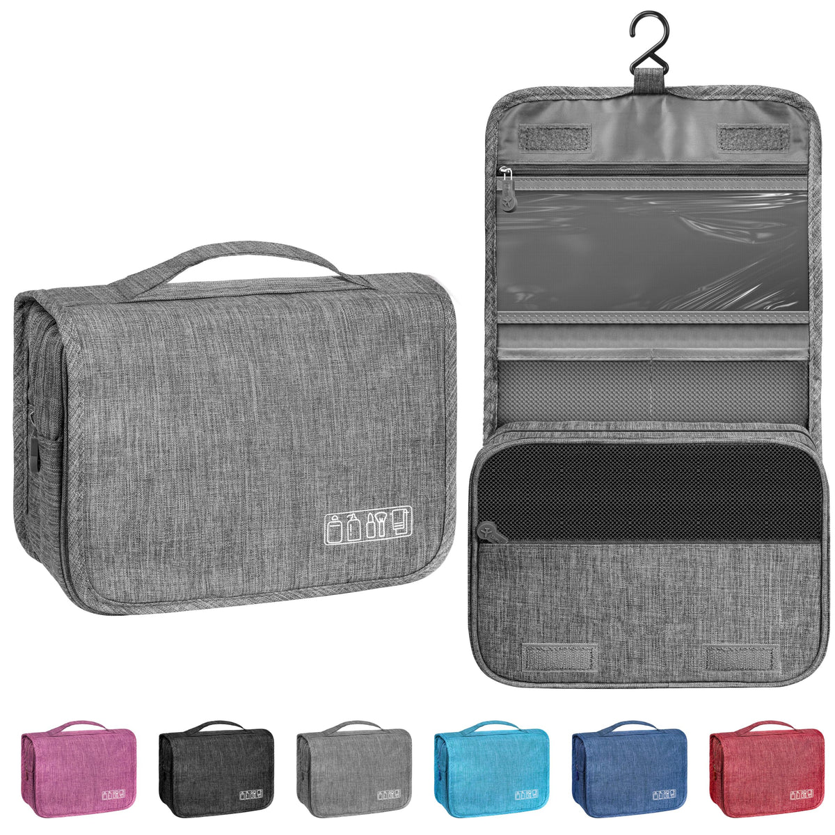 YEMEDA Toiletry Bag with hanging hook in gray keeps essentials reachable on the go.