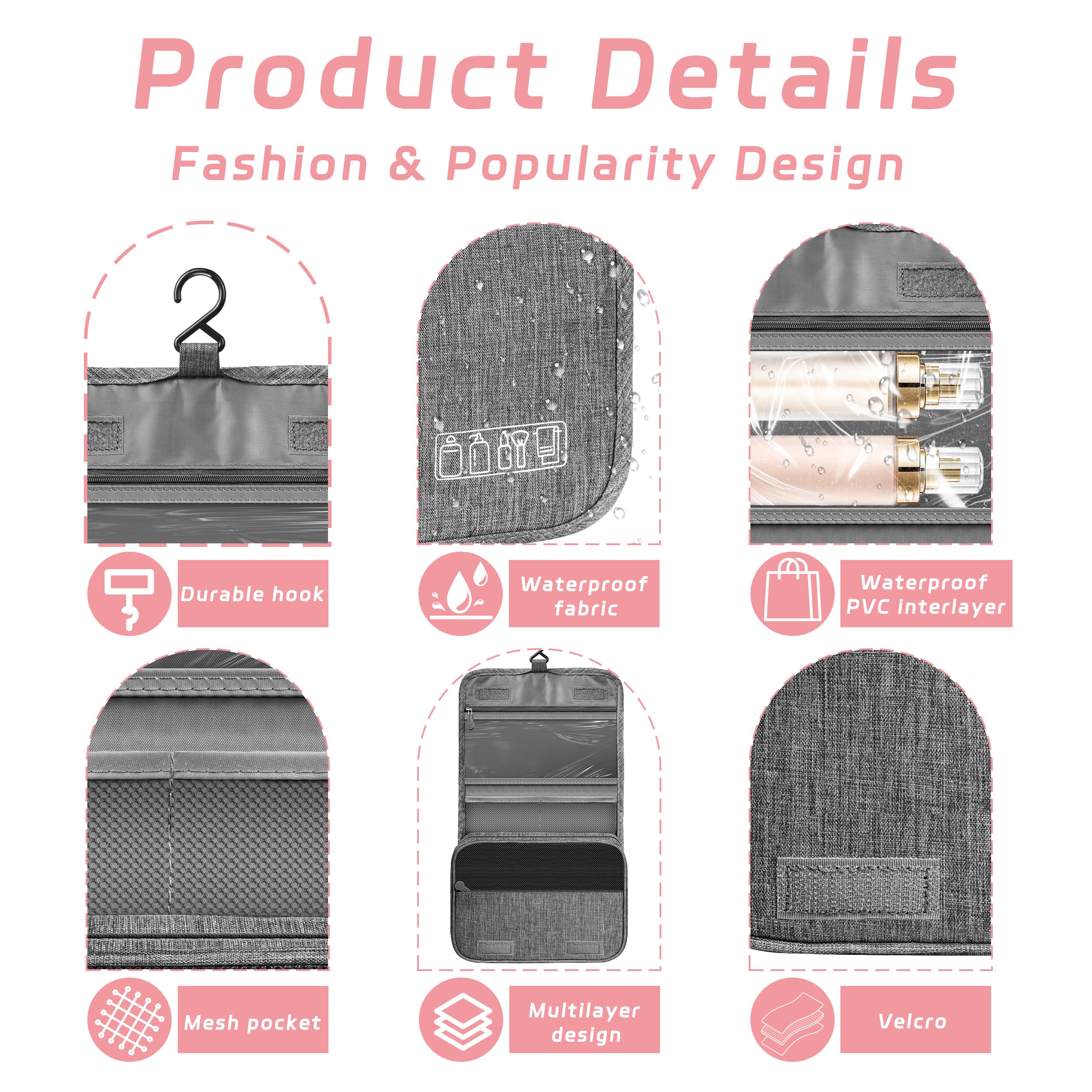 YEMEDA Toiletry Bag interior organizer highlights PVC panel and breathable mesh pockets.
