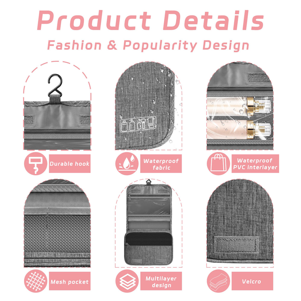 YEMEDA Toiletry Bag interior organizer highlights PVC panel and breathable mesh pockets.
