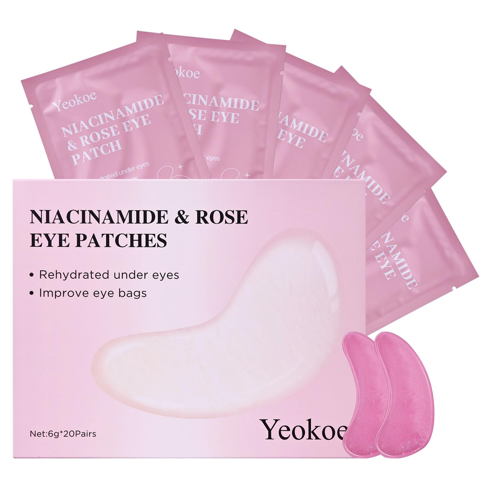 Yeokoe under-eye patches with rose and niacinamide for hydrated under-eye skin.