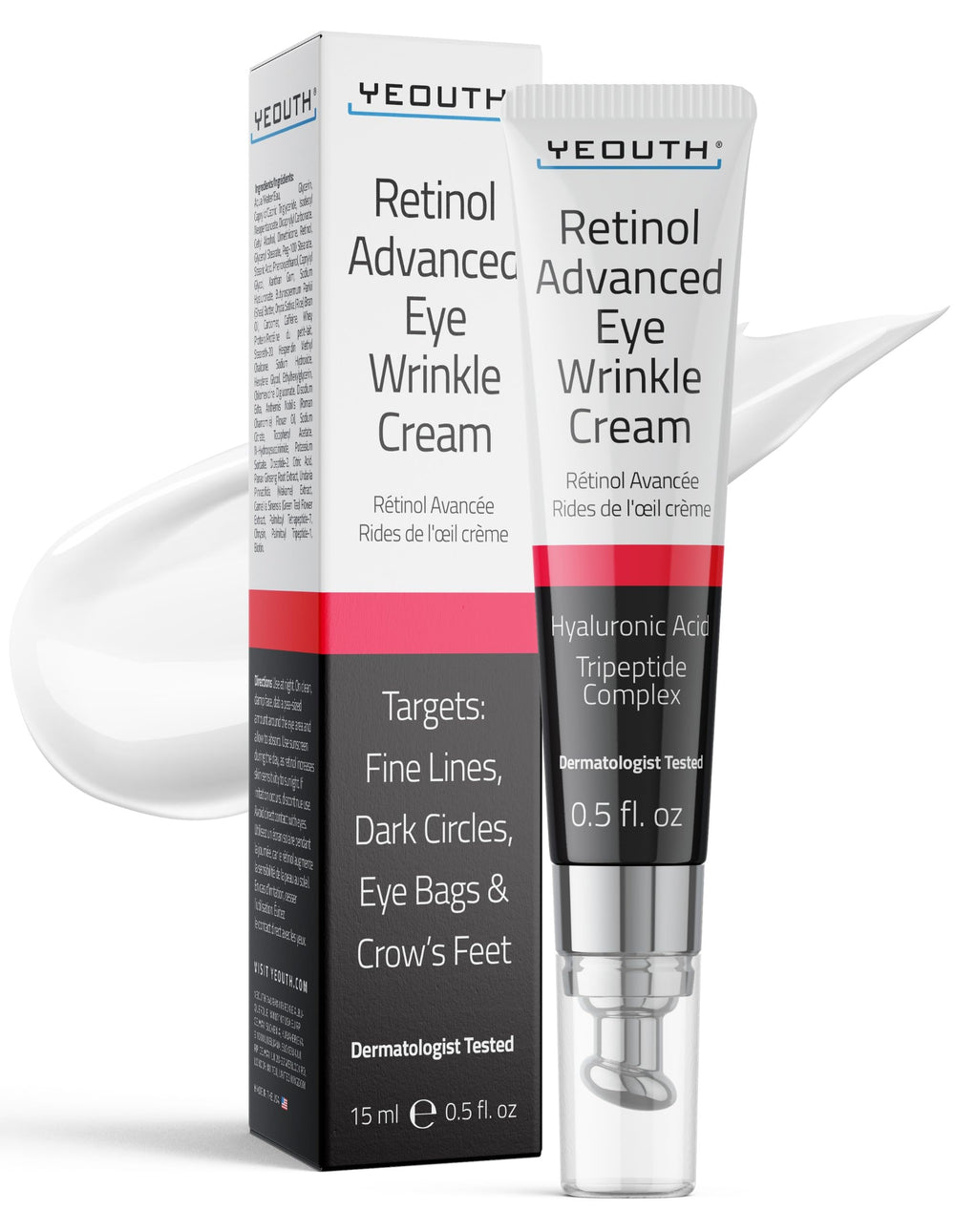 YEOUTH crema de ojos retinol, enfoque en bote, ayuda a hidratar y suavizar la apariencia de ojeras.