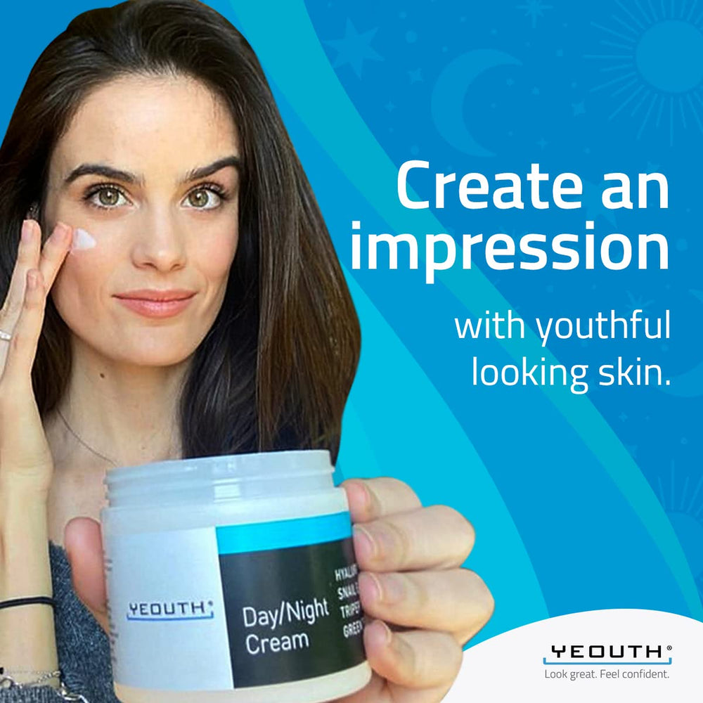 YEOUTH daily skincare routine step including cleanser, serum, and moisturizer.