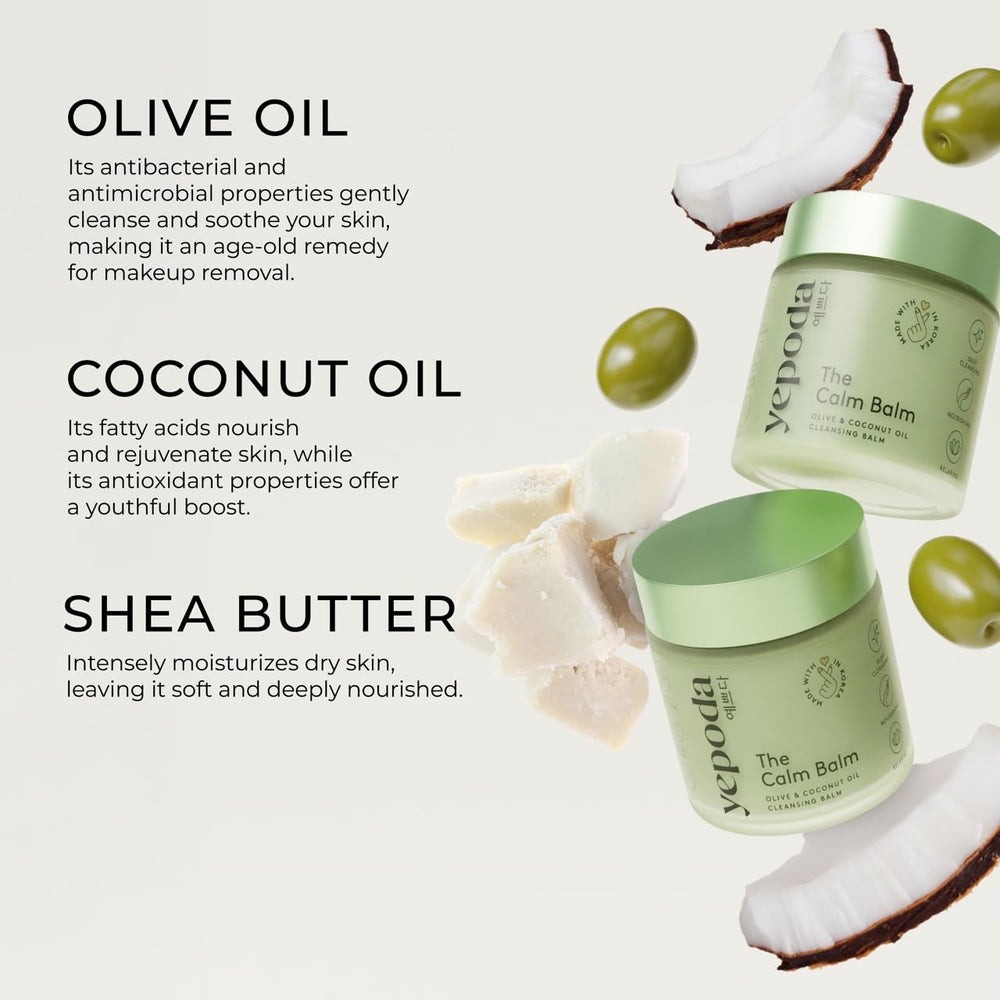 Yepoda The Calm Balm glass packaging highlights eco-friendly, recyclable design.