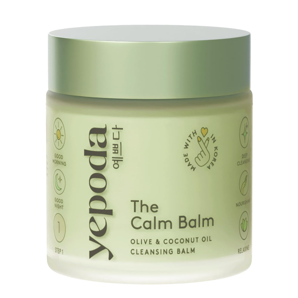 Yepoda The Calm Balm jar close-up showing a luxurious vegan cleanser for all skin types.