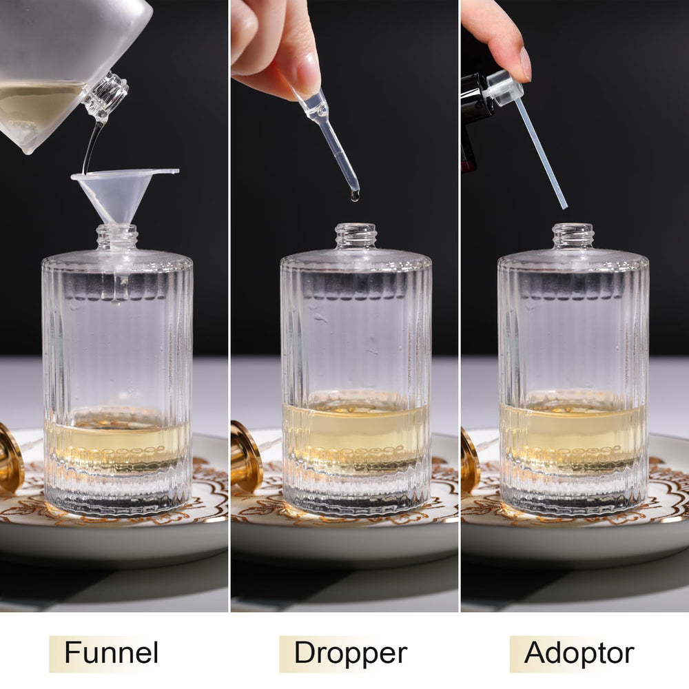 Three included dispensers: funnel, dropper, and transferer for easy refilling.