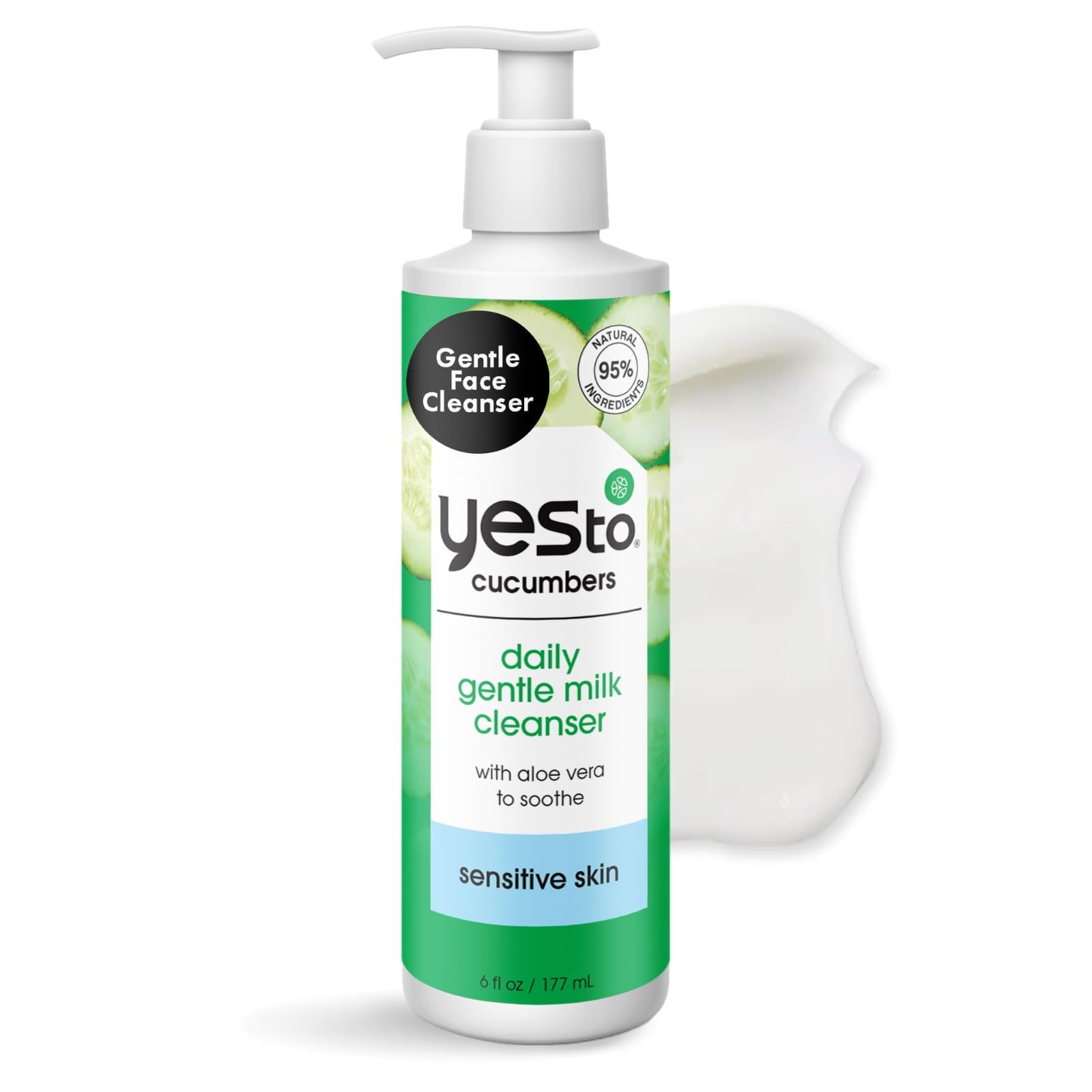 Yes To Cucumbers Daily Gentle Milk Cleanser bottle, soothing and hydrating cleanse.