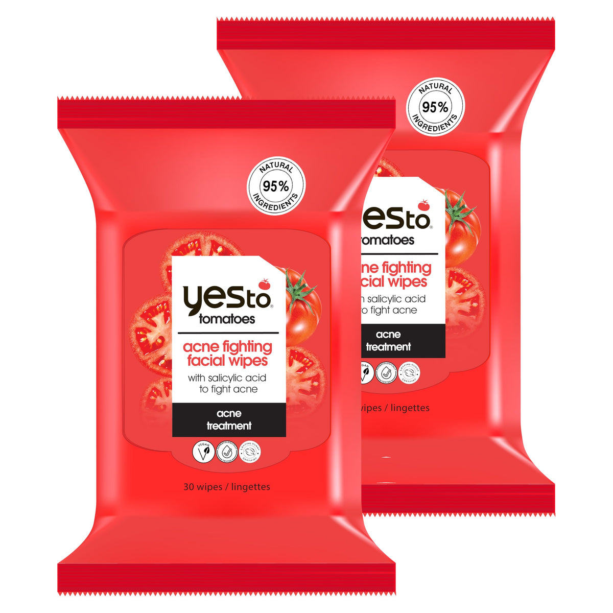 Yes To Tomatoes, toallitas para piel propensa al acné, limpieza rápida en viaje.