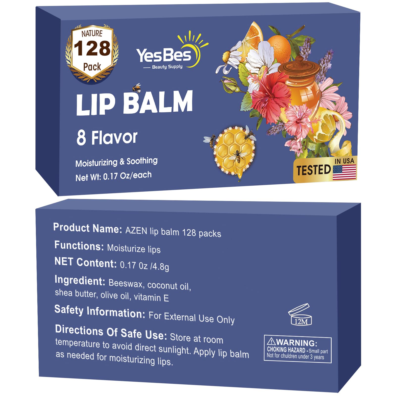 YesBes 128-pack lip balm bulk shown as stocking stuffer option