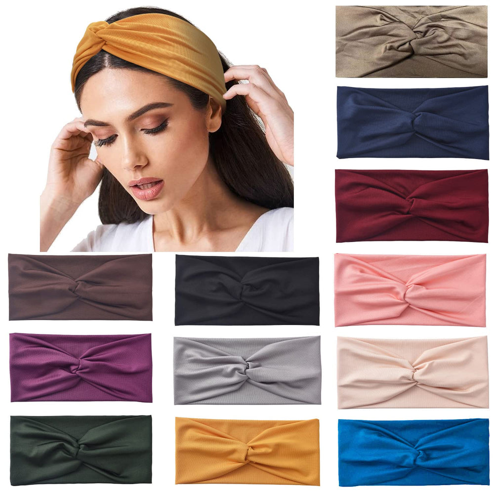 Yeshan 12-pack wide twist headbands offer a secure, non-slip fit during workouts.