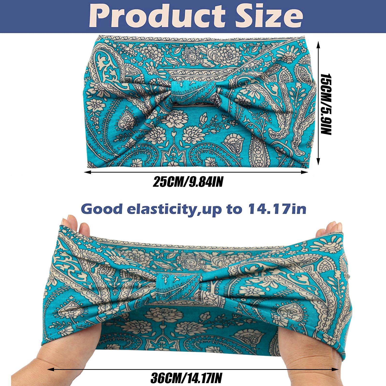Bandana ancha Yeshan boho azul, absorbente y cómoda para entrenamientos intensos.